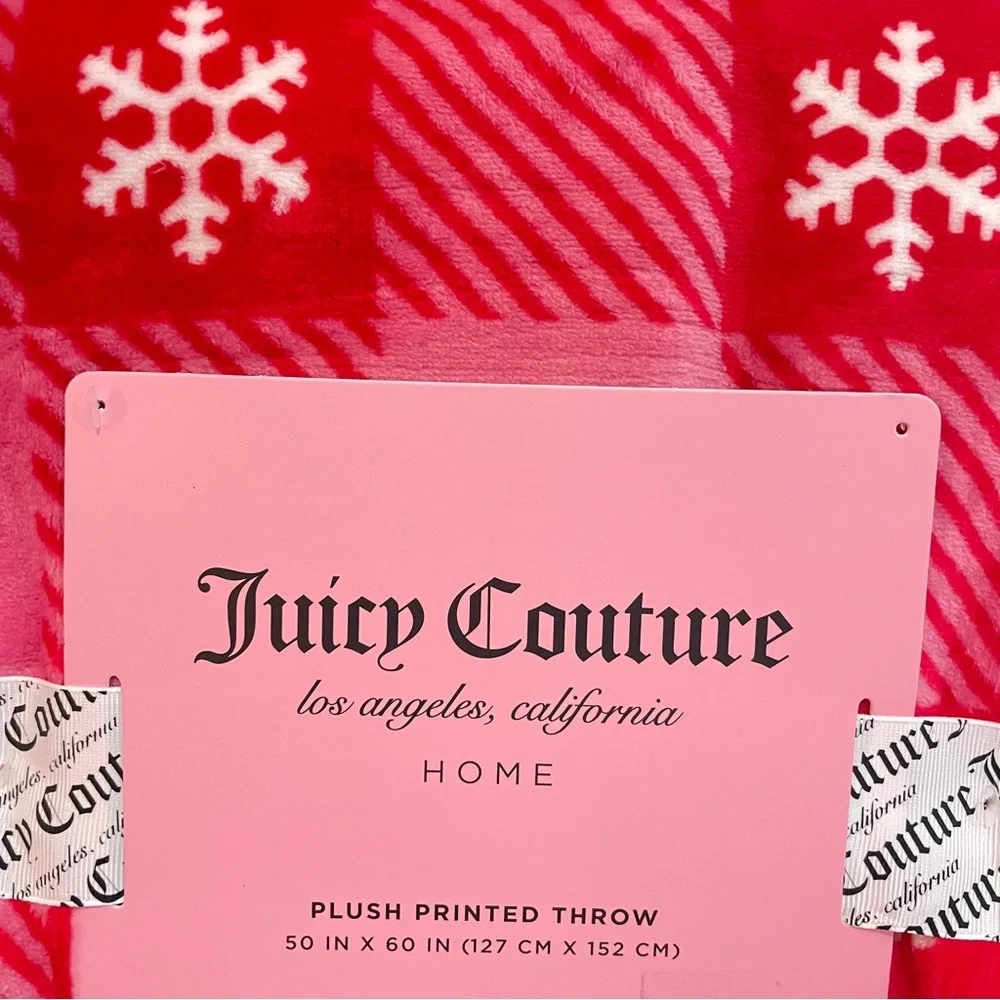 NEW Juicy Couture Pink Red Plaid Snowflake Plush Throw‎ Blanket 50x60